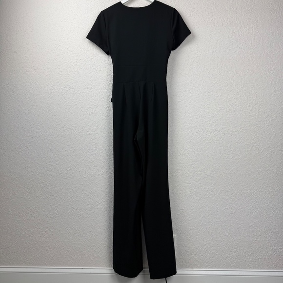 Nicole Miller Womens Collection Black Wrap Front Short Sleeve Jumpsuit 4 - Picture 3 of 14